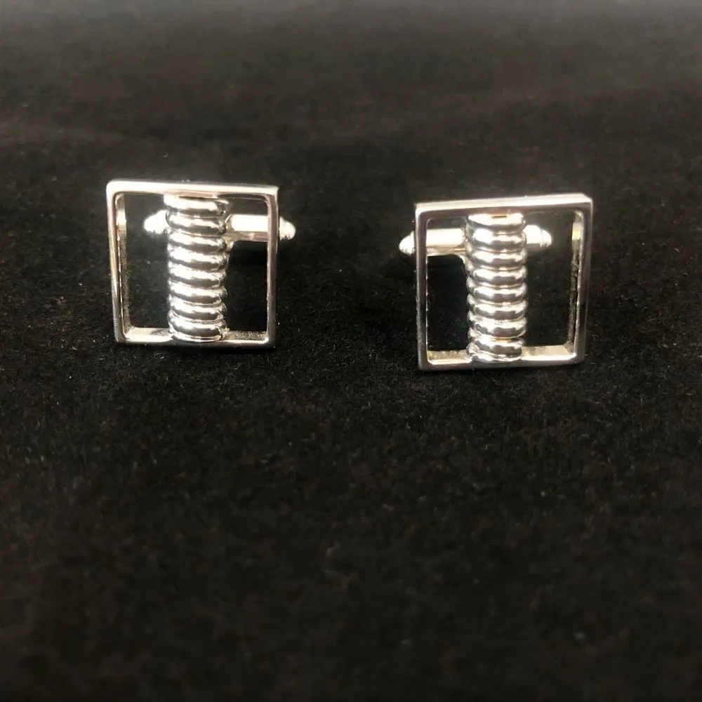 vintage hickok silver tone square cufflinks center bar‎ design made in usa